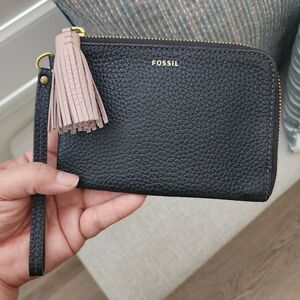 Fossil Black Leather Wristlet